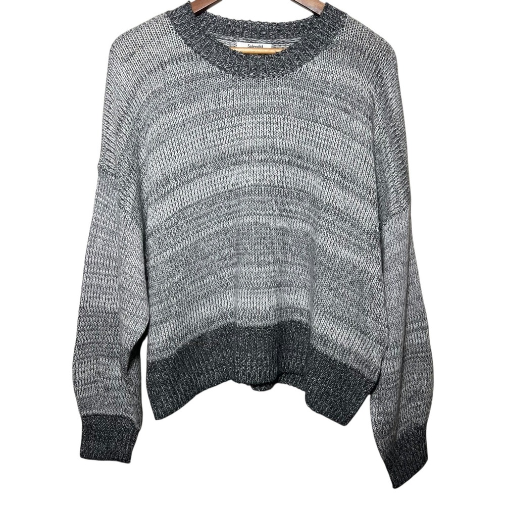 Splendid Collection Grey Mixed Knit Sweater Cashmere Wool Blend XL Cozy Fit - Picture 2 of 10